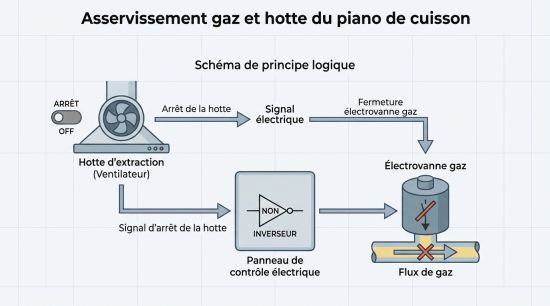 Asservissement gaz et hotte du piano de cuisson