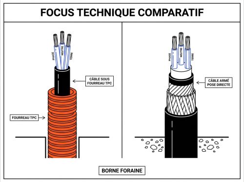 Câble TPC vs câble armé borne foraine