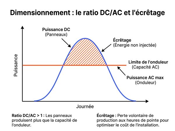 Graphique explicatif du ratio DC/AC onduleur