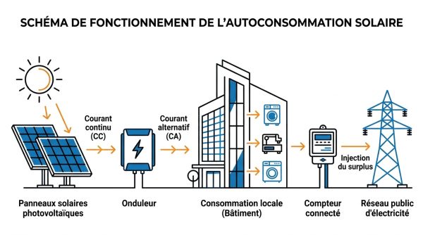 Schéma fonctionnement autoconsommation solaire