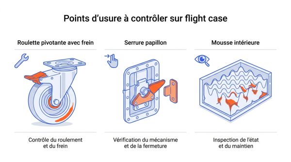 Points d'usure à contrôler sur flight case