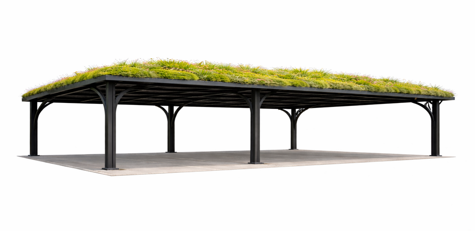 Préau à toiture végétale