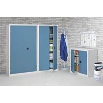 Armoire industrielle d'atelier - H 198 x L 120 x P 53 cm - corps gris - portes battantes bleues - 4 tablettes réglables - Marque Vinco_0