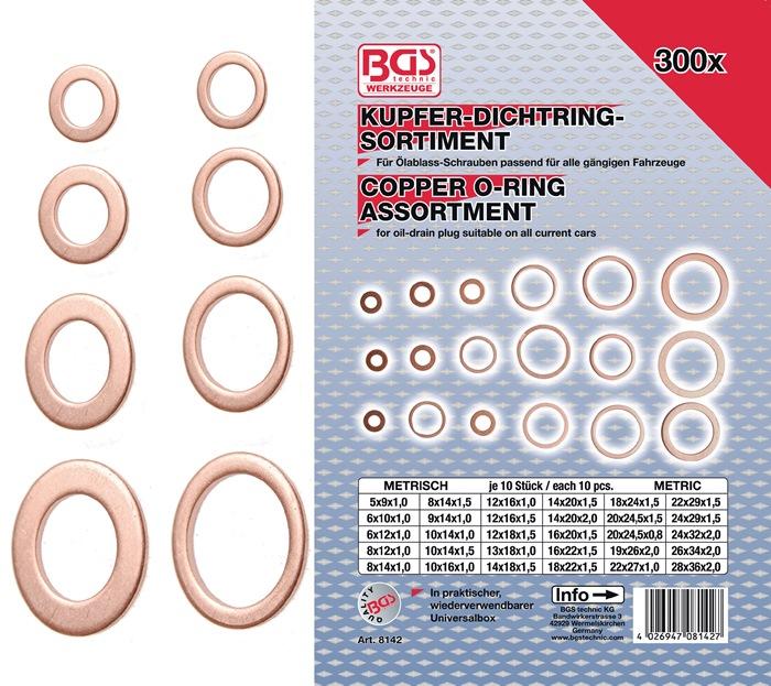 Assortiment de bagues d'étanchéité en cuivre - 300 pièces - BGS_0