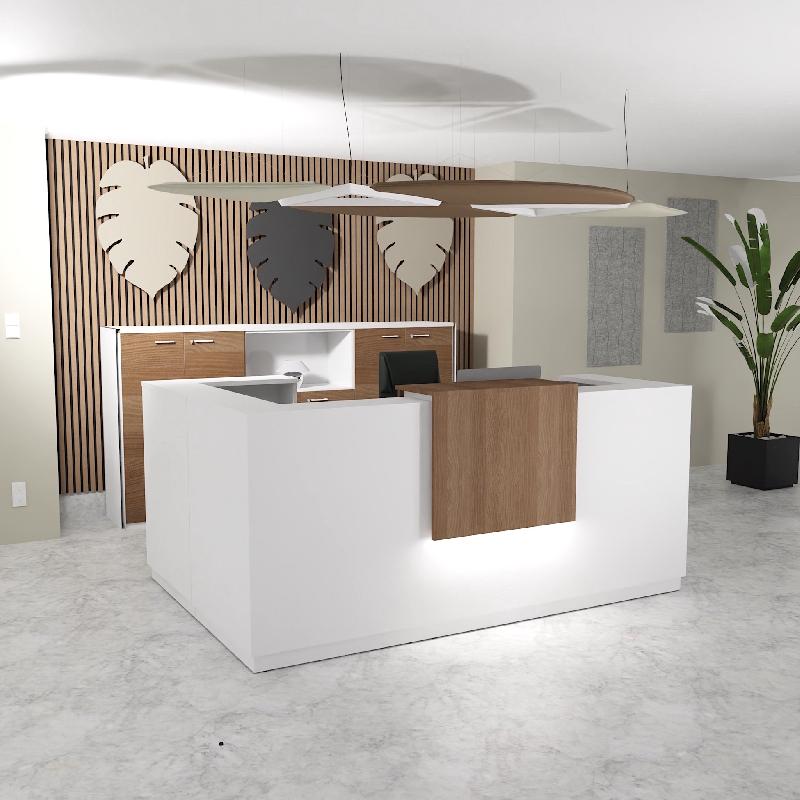 Bureau d'accueil avec retour Delta blanche avec réhausse. - 224, Gauche, Blanc, Non, Acacia foncé_0