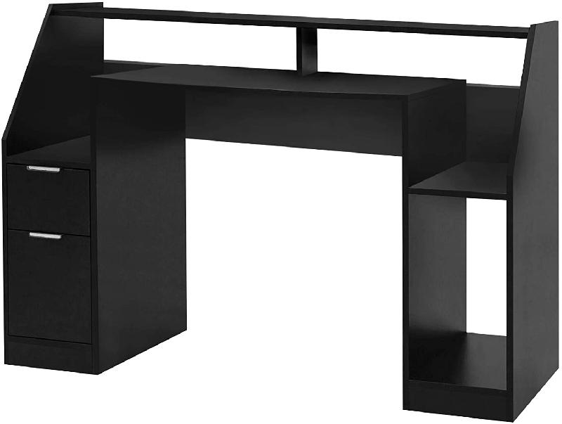 BUREAU INFORMATIQUE MULTI RANGEMENTS 123 CM MDF DESIGN MODERNE D\'ORDINATEUR PC TABLE D\'ÉTUDE NOIR 01_0001108_0