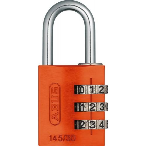 CADENAS À CODE - EN ALUMINIUM - 3 MOLETTES - 30 MM - ORANGE - 145 ABUS