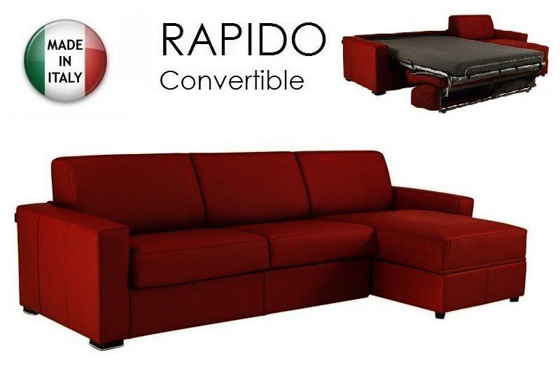Canapé d'angle DREAMER convertible express 140cm - cuir vachette bordeaux - matelas 16 cm - méridienne modulable et grand coffre_0