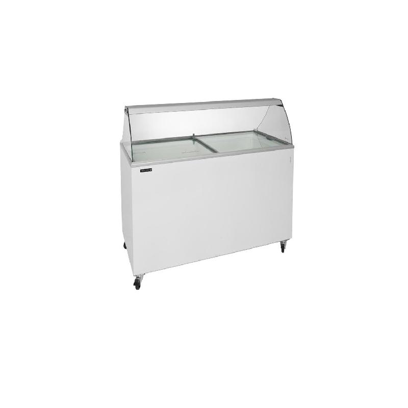 Congélateur coffre tropicalisé crèmes glacées 350 Litres, 2 portes vitrées coulissantes, avec pare haleine, blanc, sur roulettes_0