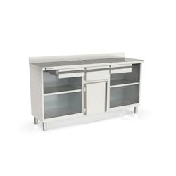 CORECO Meuble Machine A Cafe - 2 Tiroirs - 1 Porte - 1 Tremie A Cafe - 2 Etageres - Ext Inox Aisi 304 - 2020X600X1040 - Avec Dosseret SMC-200-S - Acie_0