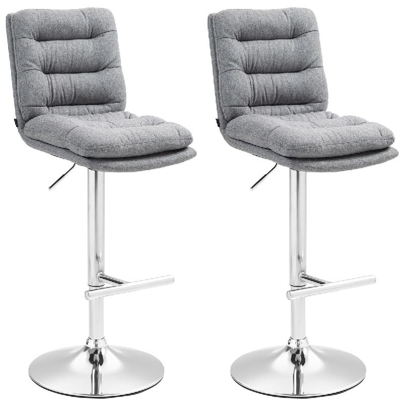 Décoshop26 - Lot de 2 tabourets de bar avec repose-pieds et dossier assise rembourré en tissu gris et métal chromé 10_0006585 - gris métal 300026_0