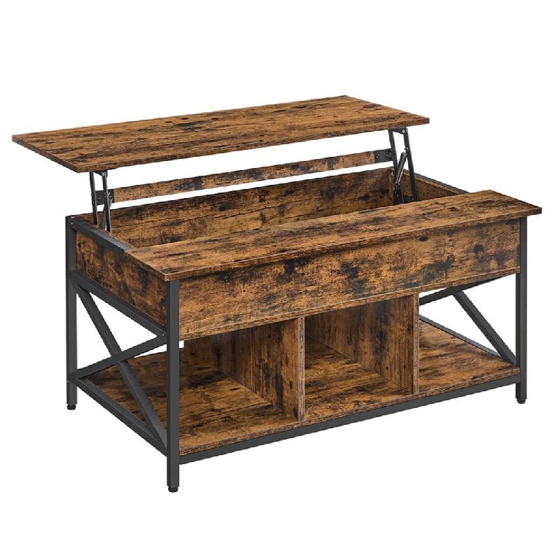 Helloshop26 - Table basse table de salon avec plateau relevable avec rangement ouvert et compartiment caché barres en forme de x 60 12_0007471 - 3000_0