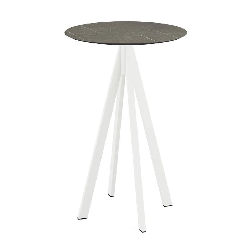 Infinity mange-debout avec piètement blanc + plateau HPL Midnight Marble Ø70 cm_0