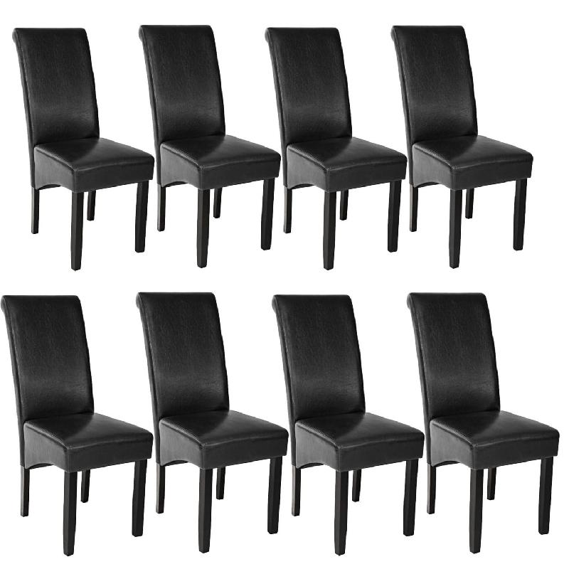 Lot de 8 chaises - Pieds noirs en bois massif - Siège design carré élégant noir - Salon, cuisine, salle à manger - 08_0000067_0