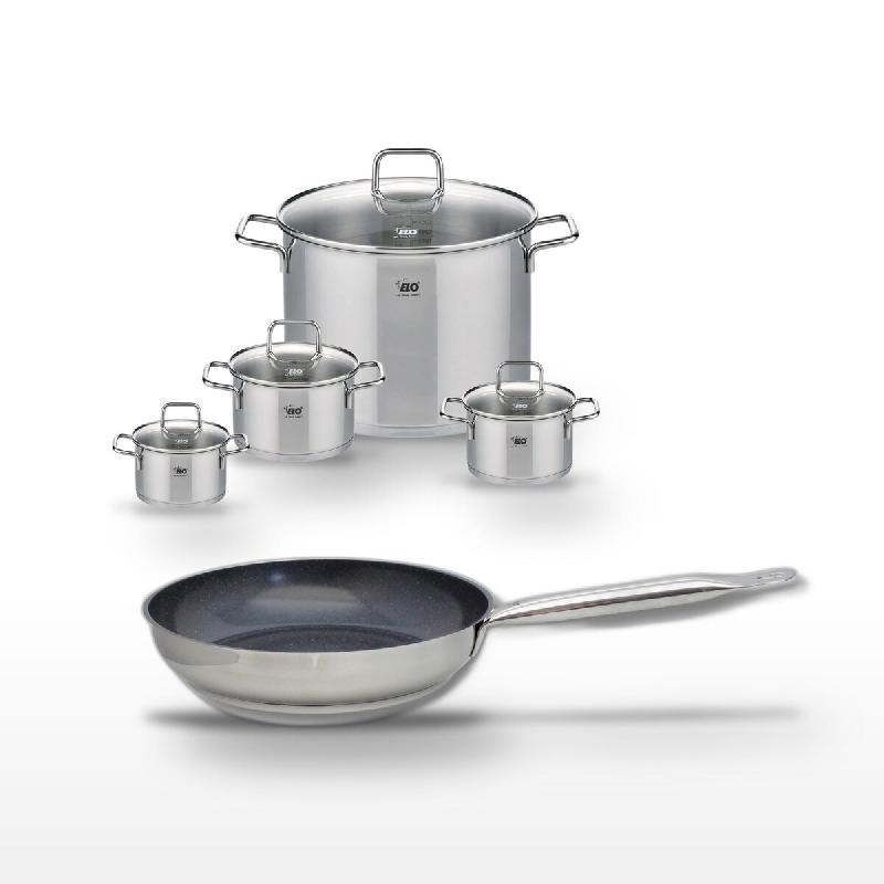 Lot Poêle céramique 28cm et 4 Faitouts Elo Profi Therm Platinum - gris inox 3176239951967_0