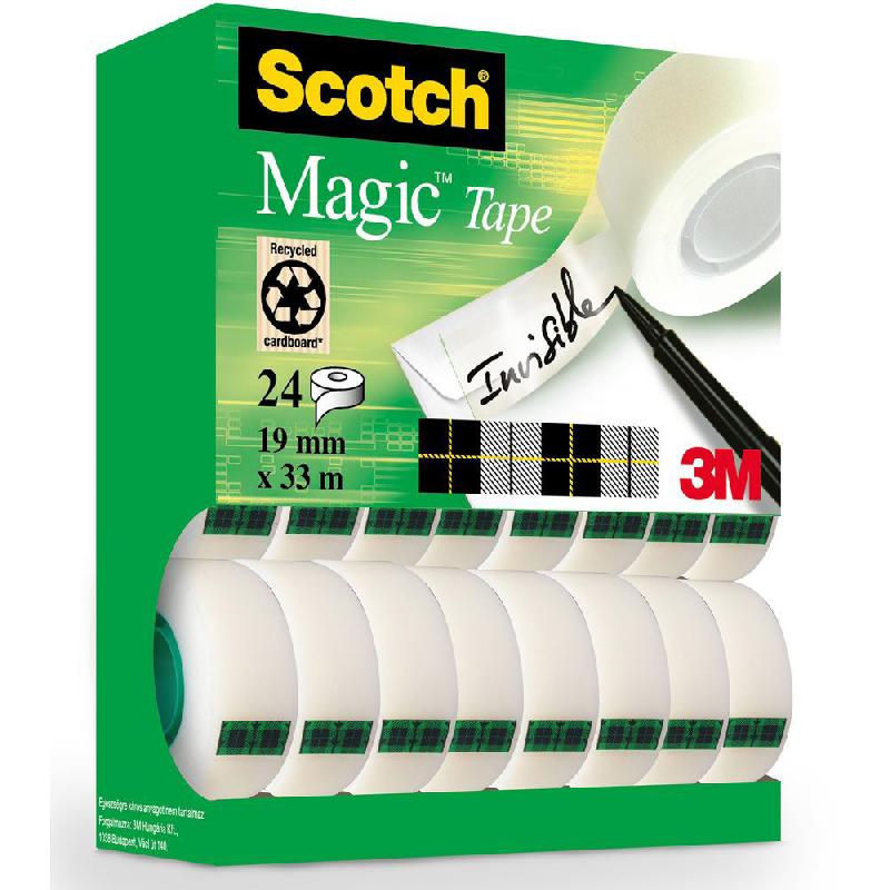 MAGIC TAPE RUBAN ADHESIF INVISIBLE POST-IT - LARGEUR 19 MM X LONGUEUR 33 M - LOT DE 24