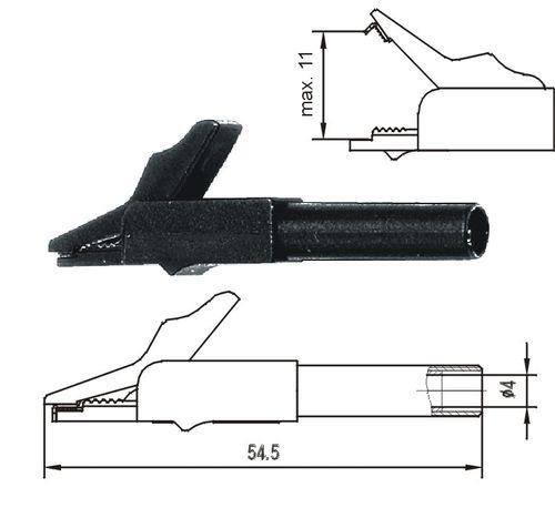 PETITE PINCE CROCODILE DIAM.4MM 300V CAT_II, 15A, OUVERTURE MÂCHOIRE MAX 11MM