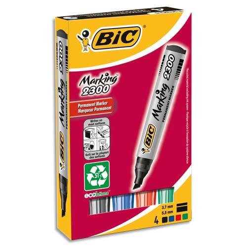 BIC MARQUEUR PERMANENT 2300 ECOLUTIONS, POINTE BISEAUTÉE, - LOT DE 5