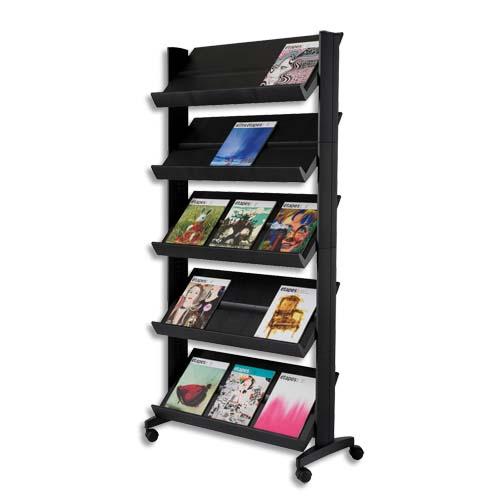 PRÉSENTOIR DE SOL 5 TABLETTES MOBILE NOIR L 85,5 X H 167,5 X P 38,5 CM