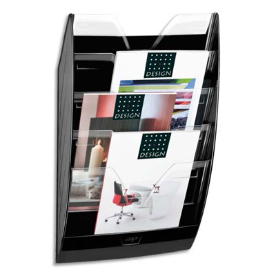 PRESENTOIR MURAL CEP - 5 COMPARTIMENTS - KIT DE FIXATION FOURNI - L35 X H58 X P12,2 CM - NOIR/CRISTAL