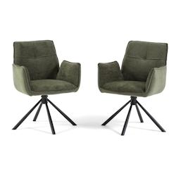 RATTATAN Lot de 2 chaises rembourrées en velours et tissu bouclé vert, pieds en métal noir pivotants à 360°, pour salle à manger, cuisine, resta_0