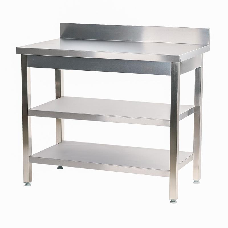 Romux® Table adossée en Acier Inoxydable pour Restauration Murale avec 2 Étagères 1200x700x850 mm | Table de Travail Résistante à la Corrosion -_0