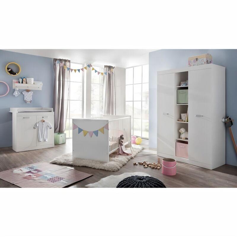 RONJA CHAMBRE BÉBÉ COMPLETE 3 PIECES : LIT 70X140 CM + ARMOIRE + COMMODE