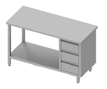 Table inox de travail centrale avec trois tiroirs  à droite avec étagère 1200x700x900 soudée - 932867120_0