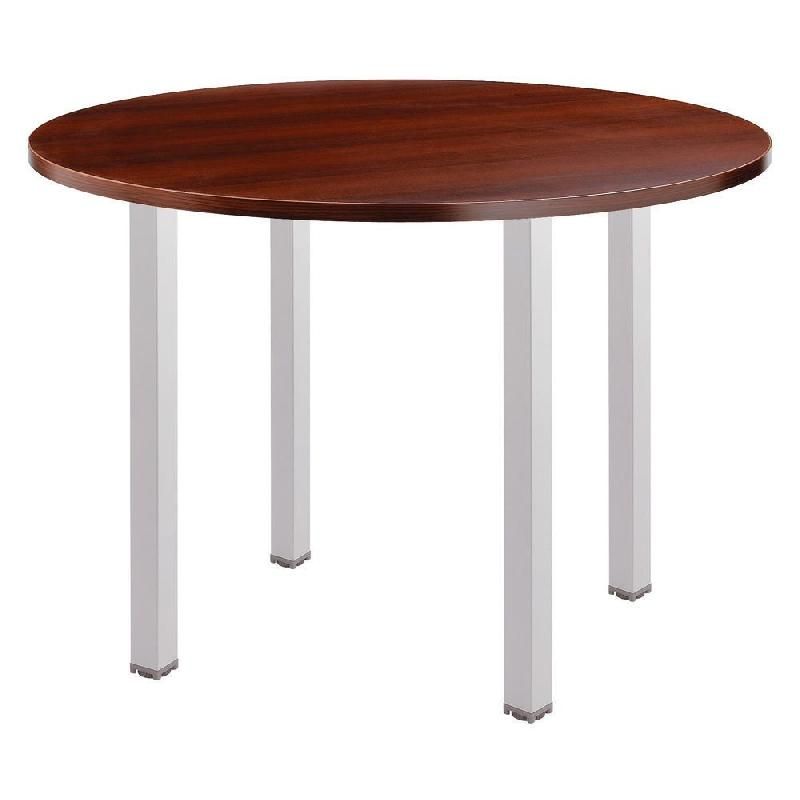 TABLE RONDE ACTUAL L. 100 X 100 CM - PLATEAU WENGÉ - 4 PIEDS CARRÉS ALUMINIUM