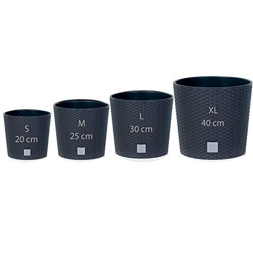 Wellhome - Lot de 4 pots de fleurs ronds Prosperplast - Résine plastique imitation rotin - Usage intérieur/extérieur_0