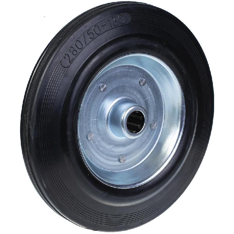 Roue de 280 mm avec caoutchouc noir sur centre en acier pressé_0
