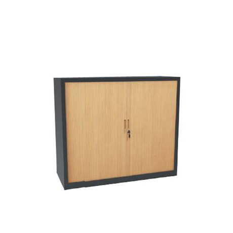 ARMOIRE BASSE PORTES RIDEAUX MONOBLOC ANTHRACITE HÊTRE H.106 CM