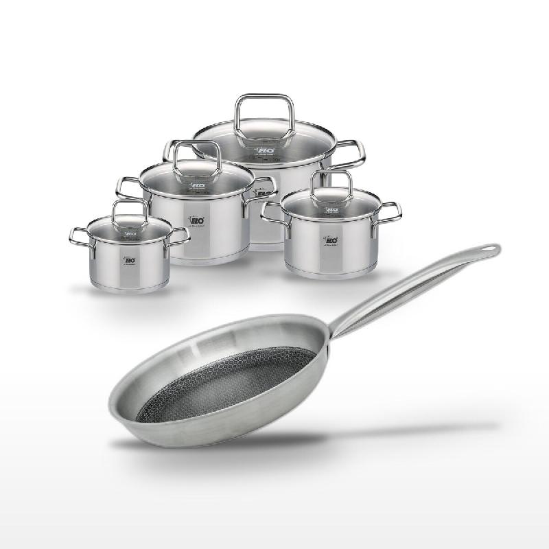 Batterie de cuisine 2× faitout 12/14 cm 1× faitout 16 cm 1× faitout 20 cm 1× poêle 24 cm en inox Elo Collection Relief Solution Citrin - gris 317_0
