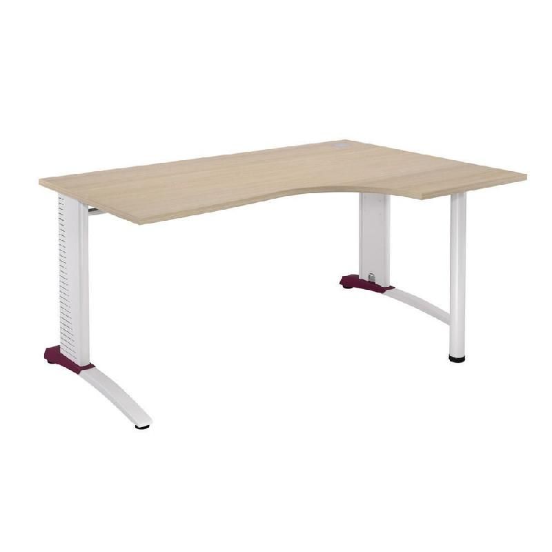 BUREAU COMPACT RETOUR À DROITE BIOSPACE 2 - L. 160 X P. 110 CM - PLATEAU 'CHÊNE' - PIEDS L 'BLANC' - EMBASES : 'FRAMBOISE'.