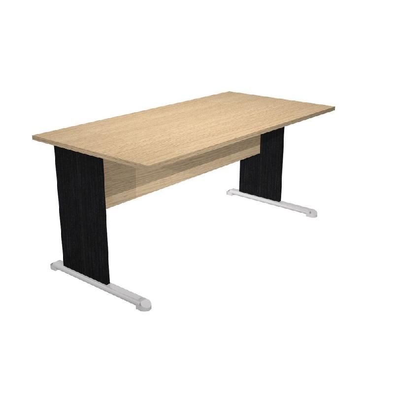 BUREAU DROIT PRONTO TENDANCE - L.160 X P.80 CM - PLATEAU CHÊNE - PIEDS L NOIR