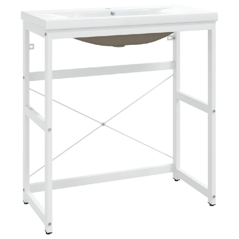 Cadre de lavabo de salle de bain 81 x 39,5 x 18,5 cm - vasque encastrée en céramique blanche - fer enduit de poudre - modèle 02_0006774_0