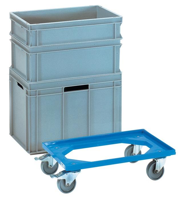 Chariot porte bac FETRA - capacité 250 kg - pneus polyamide - ABS plastique bleu - L605 x l405 mm_0