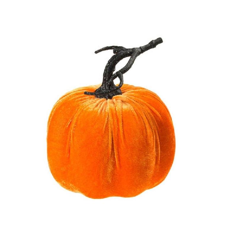 Citrouille velours orange Ø17 x H17 cm_0