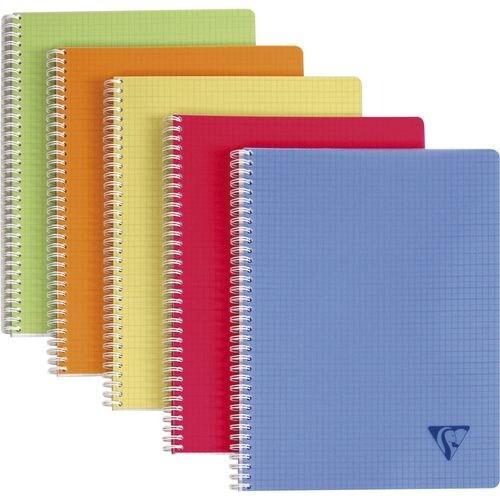 Clairefontaine Lot de 5 Cahier Linicolor Fresh A4, 180p./90 feuilles 90 g/m² reliure intégrale, couv. Polypro assortis, quadrillé 5x5 - multicolore_0