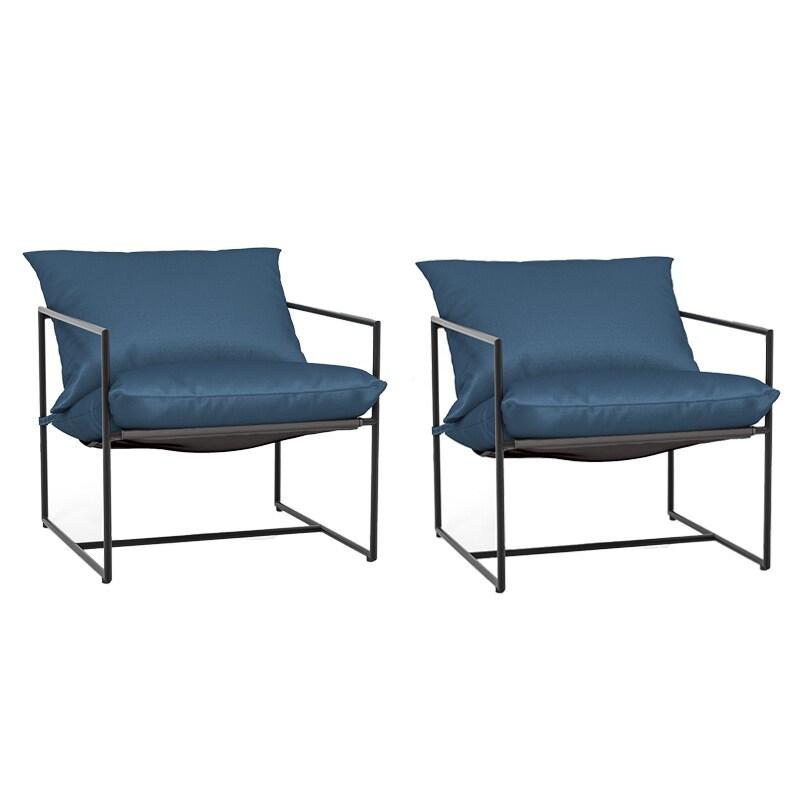 COSTWAY Ensemble de 2 fauteuils d'appoint avec coussins d'assise et de dossier, 71 x 71 x 61 cm, bleu marine - bleu polyester ZB33577ZK-4_0