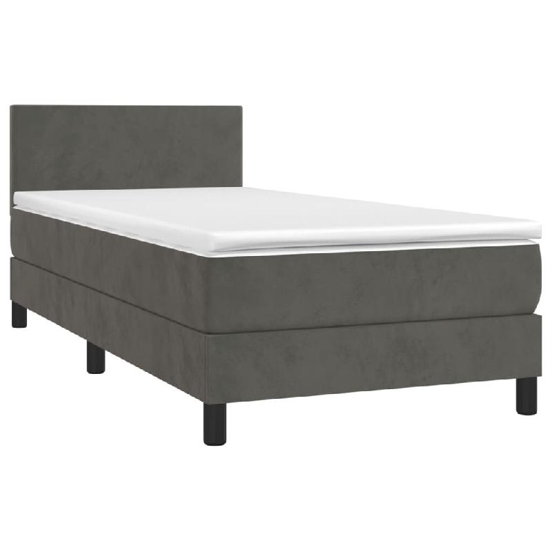 Décoshop26 - Cadre de lit LED avec sommier tête de lit matelas 90x200cm tissu velours gris foncé TDL0208245 - gris 3001278088001_0