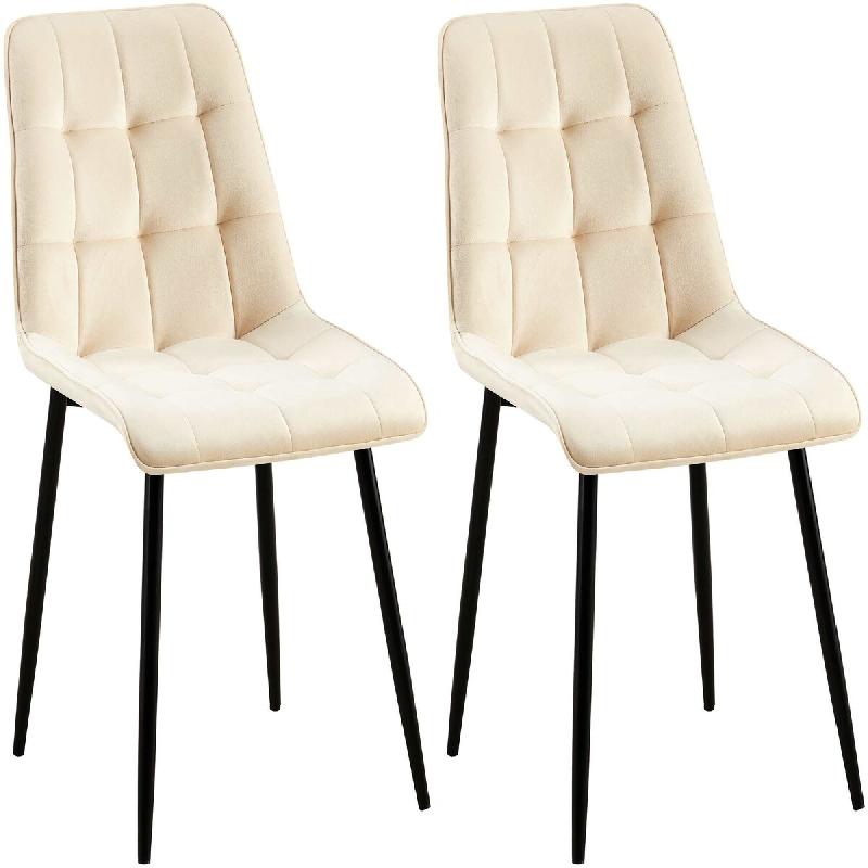 Décoshop26 - Lot de 2 chaises de salle à manger coutures décoratives carrées en velours crème cadre métal noir 10_0007434 - beige métal 3000266106345_0