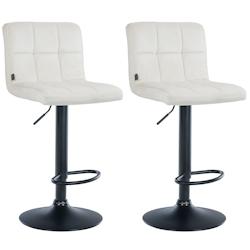 Décoshop26 - Lot de 2 tabourets de bar en velours crème avec coutures décoratives pied en trompette métal noir 10_0004395 - noir 3000252081373_0