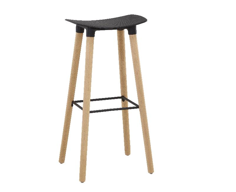 Tabouret haut Eliseo - assise en polypropylène noir - piétement bois hêtre - hauteur 79 cm_0