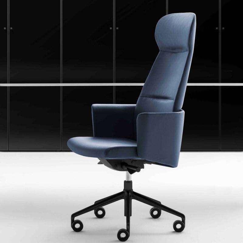 Fauteuil de direction MY BELLE - Bralco - dossier haut avec têtière, accoudoirs intégrés et roulettes anti-bruit_0