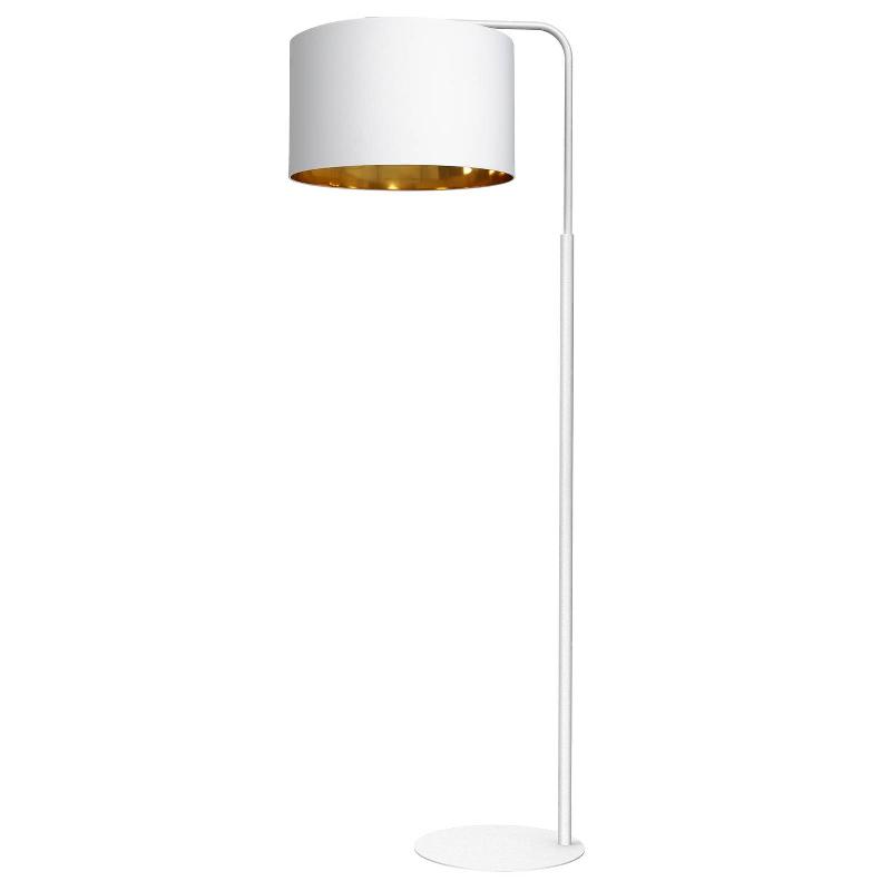 LUMINEX LAMPADAIRE SOHO, CYLINDRIQUE, ARQUÉ, BLANC/DORÉ