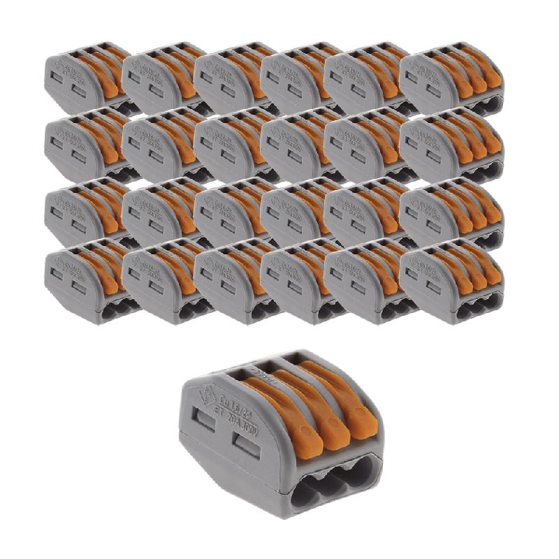 Lot de 300 bornes automatiques à cliquet S222 - 3 entrées - fils rigides et souples 4mm² max - Orange - Wago_0