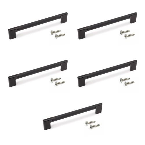LOT DE 5 POIGNÉES POUR MEUBLES SOFIA - ALUMINIUM - PEINT EN NOIR - 160 MM EMUCA