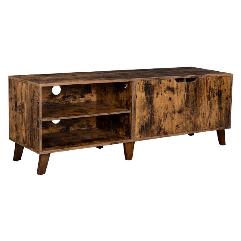 Meuble tv 2 portes support télé avec étagères réglables pour