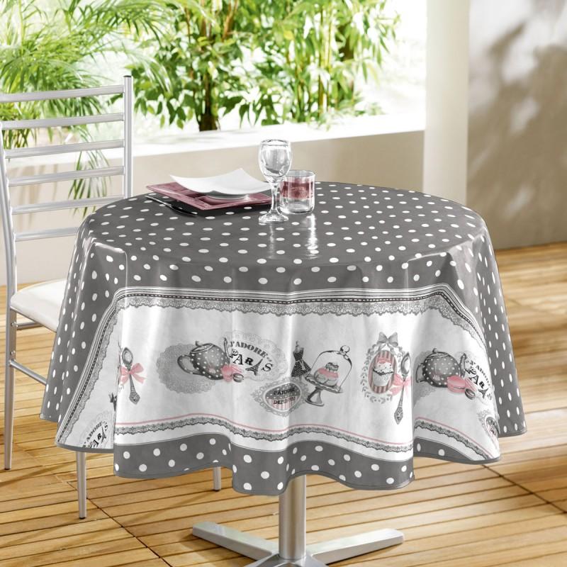 Nappe Toile Ciree Ronde Brunch Retro 160cm Gris Paris Prix